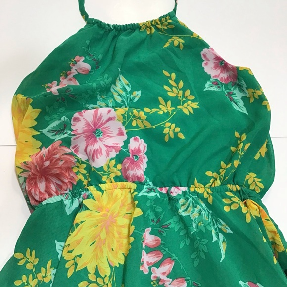 The Childrens Place Dress  Girls Sz XL 14 Green Floral Halter Chiffon Hi Low - Picture 5 of 14